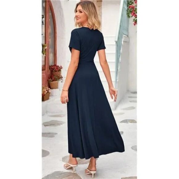 Maxi Dress for Women Short Sleeve Long Dresses with Pockets - Picture 3 of 5